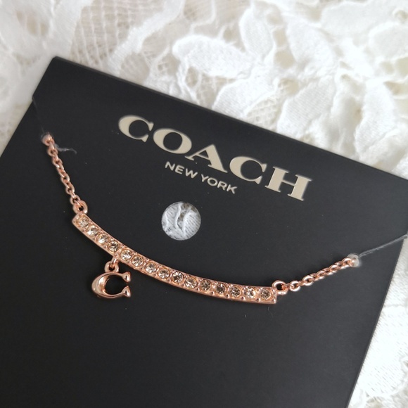 NEW COACH SIGNATURE PAVE BAR NECKLACE 91431 $88 ROSEGOLD - Picture 2 of 3
